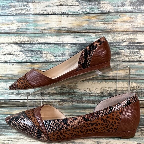 Jessica Simpson Flats Womens 7.5M Crissile Brown Animal Print Pointed Toe Shoes - Picture 2 of 10